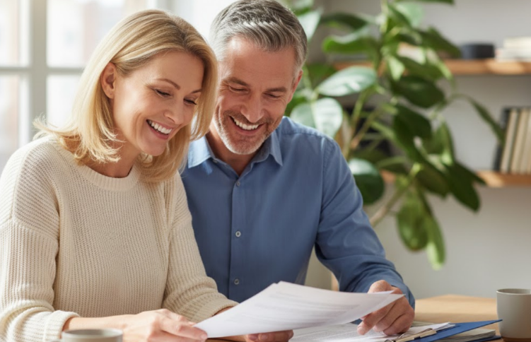 Couple satisfait de leurs économies d'énergie